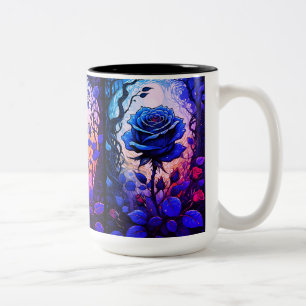 Blue Rose Vines 2 Two-Tone Coffee Mug
