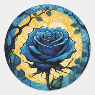 Blue Rose Vines 3 Classic Round Sticker