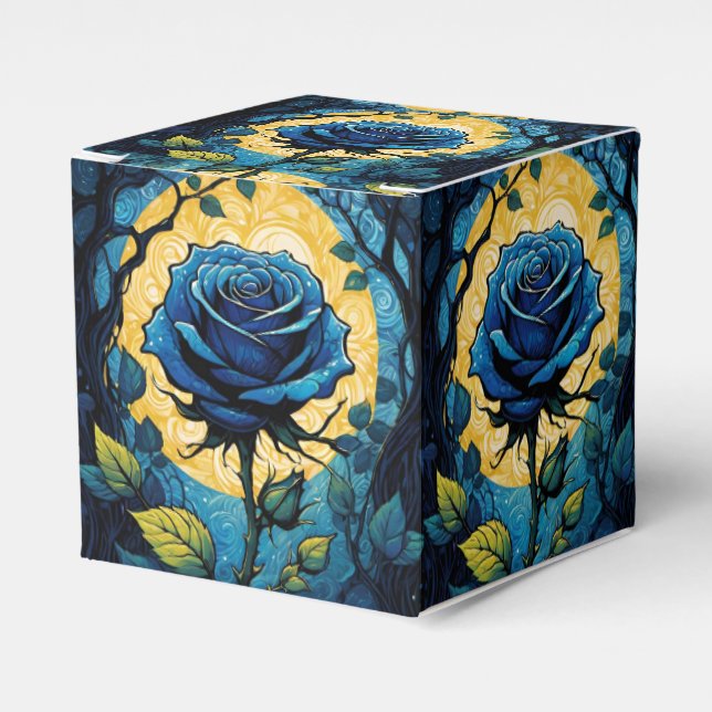 Blue Rose Vines 3 Cube Favor Box (Front Side)