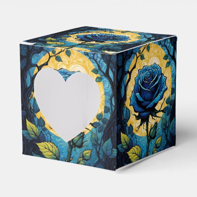 Blue Rose Vines 3 Heart Favor Box (Front Side)