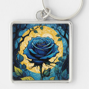Blue Rose Vines 3 Square Keychain