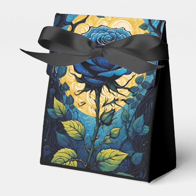 Blue Rose Vines 3 Tent Favor Box (Front Side)