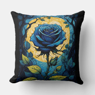 Blue Rose Vines 3 Throw Pillow