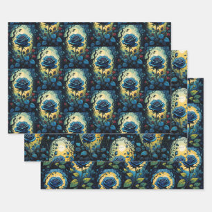 Blue Rose Vines Collection Wrapping Paper Sheet