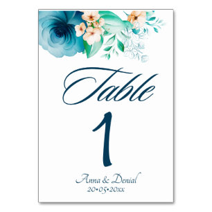Blue Rose Watercolor Bliss Wedding Table Number