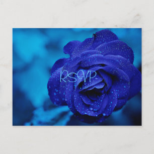 Blue Rose Wedding Invite RSVP with Photo and Menu Postcard