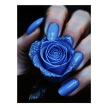 Blue rose with matching nails