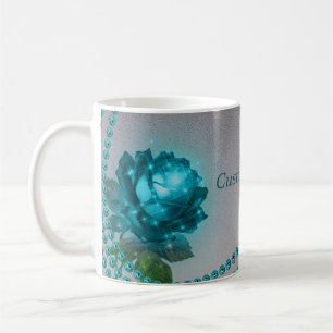 Blue Rose with Pearls Coffee Mug - Customize Text
