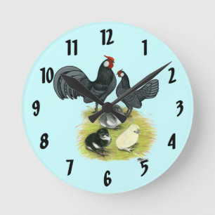 Blue Rosecomb Family Round Clock