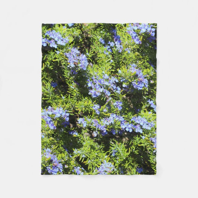 blue rosemary flowers on green fleece blanket (Front)