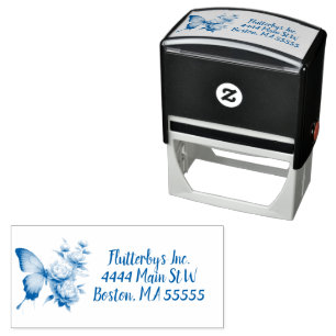 Blue Roses and Butterfly Custom Self-inking Stamp