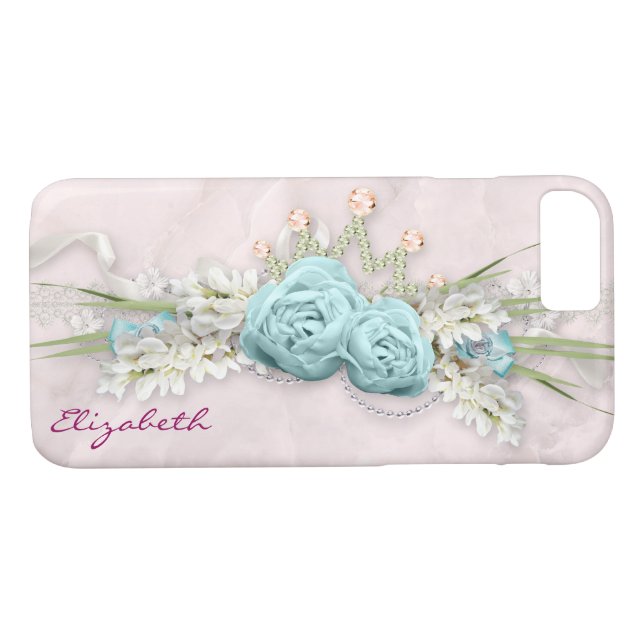 Blue Roses and Crown Floral Bouquet Custom Case-Mate iPhone Case (Back (Horizontal))
