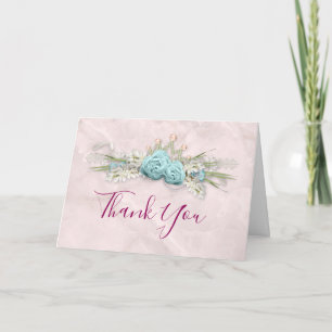 Blue Roses and Crown Floral Bouquet Thank You Card