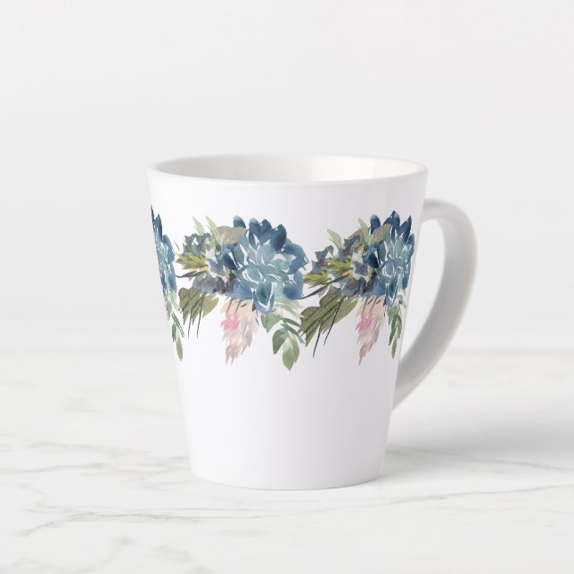 Blue Roses and Iris Contemporary Latte Mug (Right Angle)