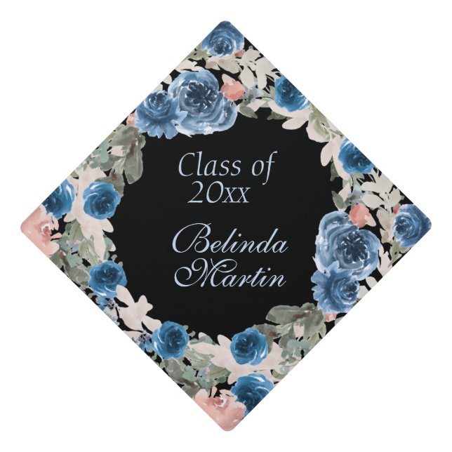 Blue Roses and Pink Accents Floral Tassel Topper (Front)