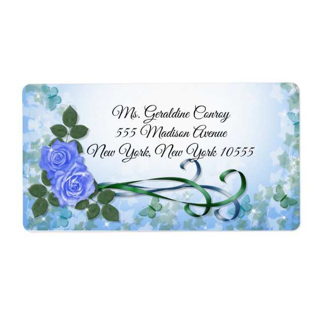 Blue roses and ribbons address labels (Front)