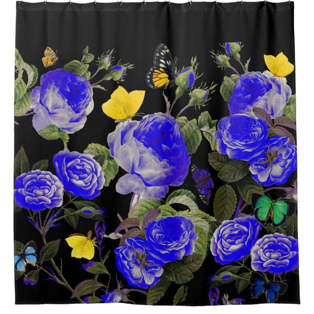 BLUE ROSES AND YELLOW BUTTERFLIES Black (Front)