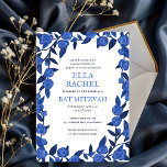 Blue Roses Bat Bar Mitzvah Modern Girl Custom  Invitation<br><div class="desc">Perfect card to announce a bat mitzvah, bar mitzvah or other Jewish celebration! Hand made art for you! FULLY CUSTOMIZABLE! Click on “Personalize” above to edit the text. Click "edit using design tool" to adjust the fonts, colours and placements and to delete the back side colour if you prefer. Also...</div>