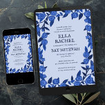 Blue Roses Bat Bar Mitzvah Modern Girl Custom  Invitation<br><div class="desc">Perfect card to announce a bat mitzvah, bar mitzvah or other Jewish celebration! Hand made art for you! FULLY CUSTOMIZABLE! Click on “Personalize” above to edit the text. Click "edit using design tool" to adjust the fonts, colours and placements and to delete the back side colour if you prefer. Also...</div>