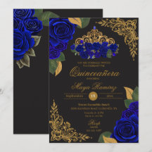 Blue Roses Black Gold Glitter Tiara Quinceañera 