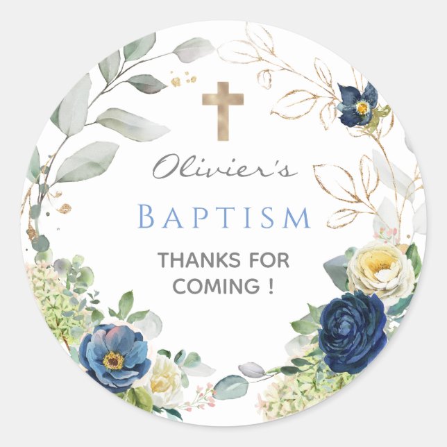 Blue Roses Boy Baptism Favour Tags (Front)