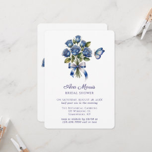 Blue Roses Butterfly Silver Bridal Shower Invitation