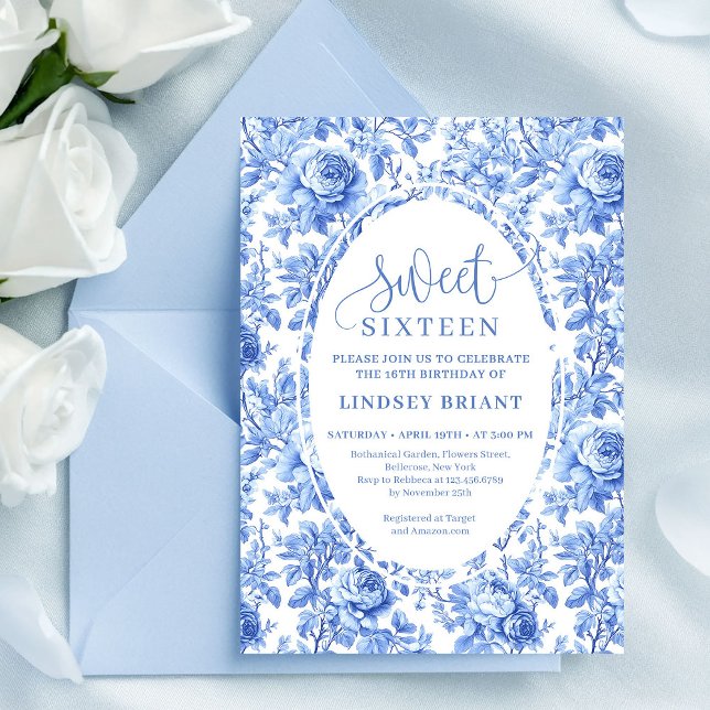 Blue Roses Chic Digital Sweet 16 Invitation (Blue Roses Chic Digital Sweet 16 Invitation)
