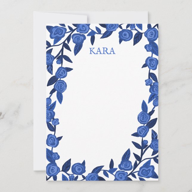 Blue Roses Custom Thank You Personalized Stationer Card (Front)