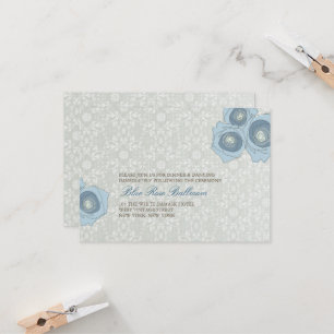 Blue Roses Damask Lace Elegant Wedding Reception Invitation