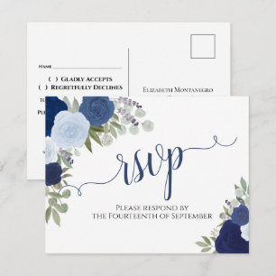 Blue Roses Downloadable Wedding RSVP Postcard