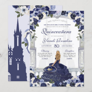 Blue Roses Elegant Charro Princess Quinceanera Invitation