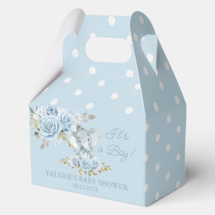 Blue Roses Floral Elephant Boy Baby Shower Favor Box