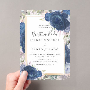 Blue Roses Floral Nuestra Boda Spanish Wedding Acrylic Invitations