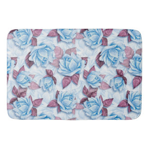 Blue roses. Floral pattern Bath Mat