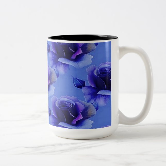 Blue Roses Floral Pattern Coffee Mug (Right)