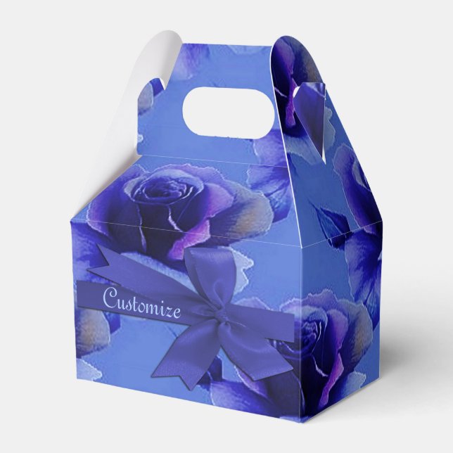 Blue Roses Floral Pattern Gable Favour Box (Front Side)