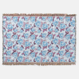 Blue roses. Floral pattern Throw Blanket