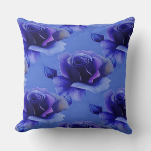 Blue Roses Floral Pattern Throw Pillow