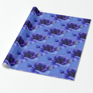 Blue Roses Floral Pattern Wrapping Paper