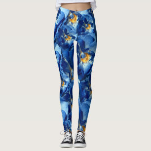 Blue Roses, Floral Photo Pattern custom Leggings