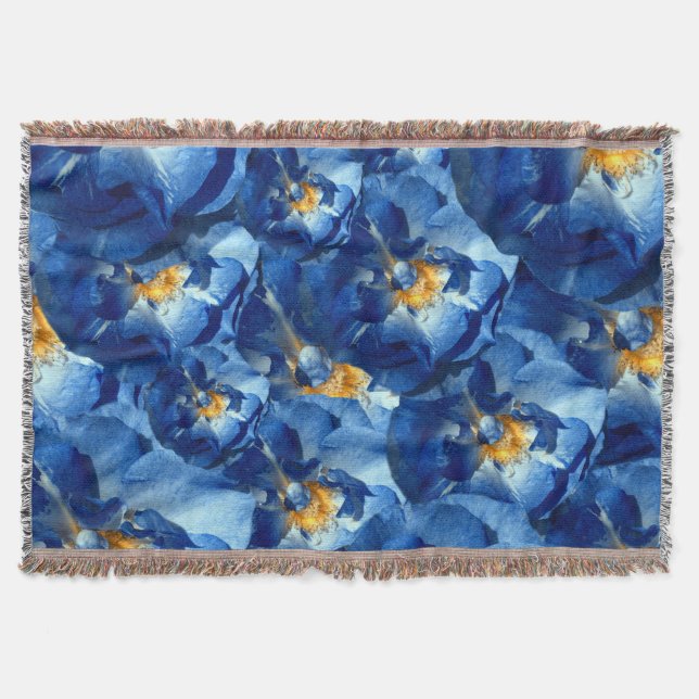 Blue Roses Floral Photo Pattern Throw Blanket (Front)