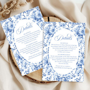 Blue Roses Floral Toile Wedding Details Card