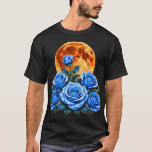 Blue Roses Full Moon T-Shirt Celestial Floral Te