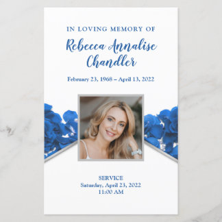 Blue Roses Funeral Memorial Card | 5.5 x 8.5"