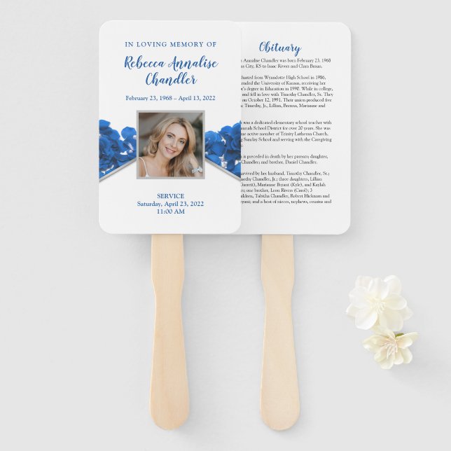 Blue Roses Funeral Memorial Fan (Front and Back)
