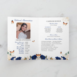 Blue Roses Gold Tiara Butterfly Quinceanera Program