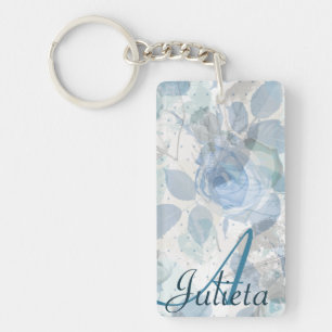 Blue Roses grunge design Monogram Keychain