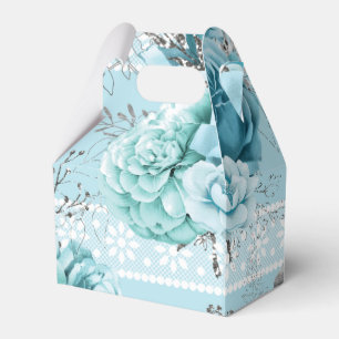 Blue Roses Lace and Silver details Favor Box