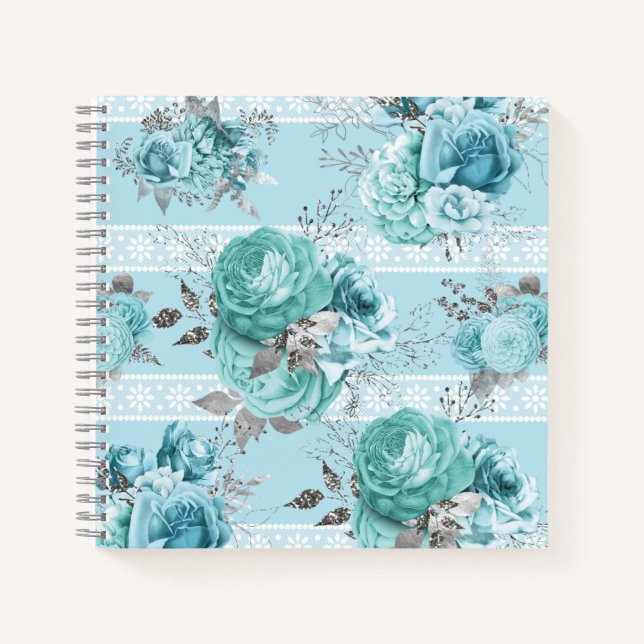 Blue Roses Lace and Silver details Notebook (Front)