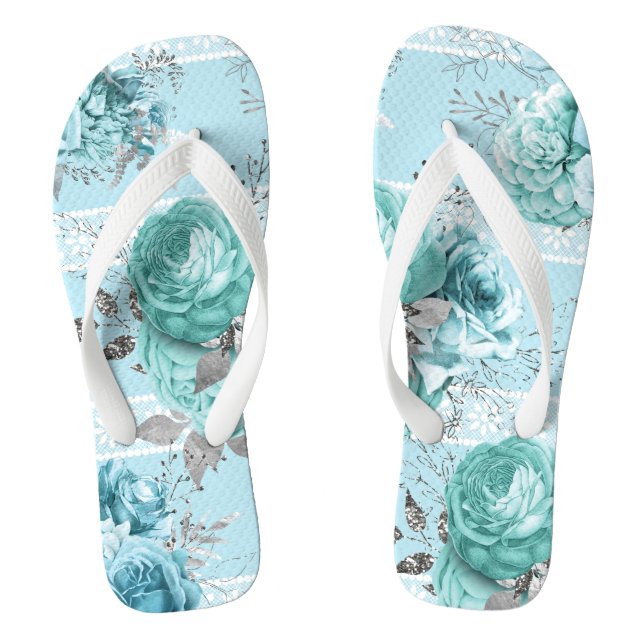 Blue Roses Lace Flip Flops (Footbed)